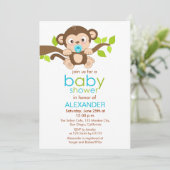 Cute Little Monkey Boy Baby shower Invitation Kaart (Staand voorkant)
