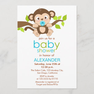 Cute Little Monkey Boy Baby shower Invitation Kaart