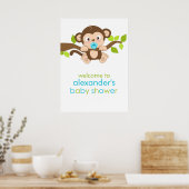 Cute Little Monkey Boy Baby shower Poster (Keuken)