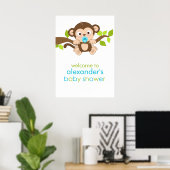 Cute Little Monkey Boy Baby shower Poster (Thuiskantoor)