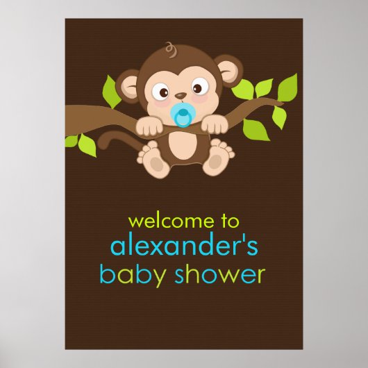 Cute Little Monkey Boy Baby shower Poster (Voorkant)