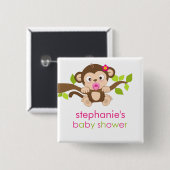 Cute Little Monkey Girl Baby shower Button (Voorkant /achterkant)