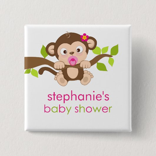 Cute Little Monkey Girl Baby shower Button (Voorkant)