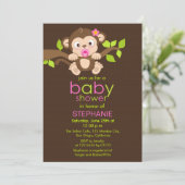Cute Little Monkey Girl Baby shower Invitation Kaart (Staand voorkant)