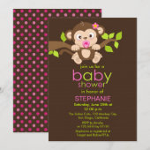 Cute Little Monkey Girl Baby shower Invitation Kaart (Voorkant / Achterkant)