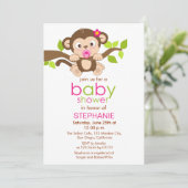 Cute Little Monkey Girl Baby shower Invitation Kaart (Staand voorkant)