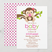 Cute Little Monkey Girl Baby shower Invitation Kaart (Voorkant / Achterkant)