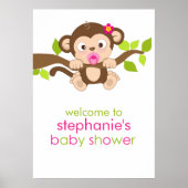 Cute Little Monkey Girl Baby shower Poster (Voorkant)