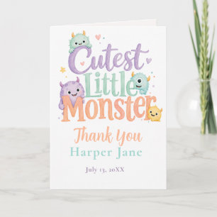 Cute Little Monster Baby Shower Bedankkaart