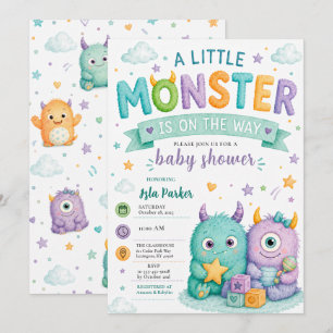 Cute Little Monster Baby Shower Halloween Kaart