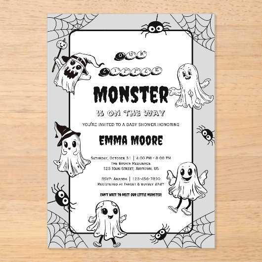 Cute Little Monster Baby Shower Illustration Acryl Uitnodigingen (Voorkant)