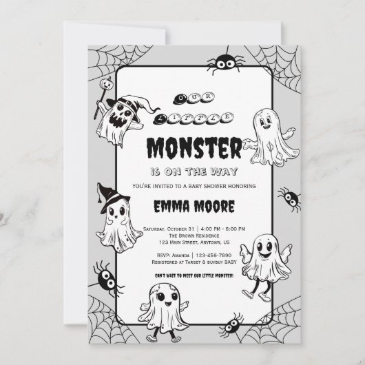 Cute Little Monster Baby Shower Illustration Kaart (Voorkant)