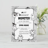 Cute Little Monster Baby Shower Illustration Kaart (Staand voorkant)