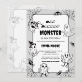 Cute Little Monster Baby Shower Illustration Kaart (Voorkant / Achterkant)