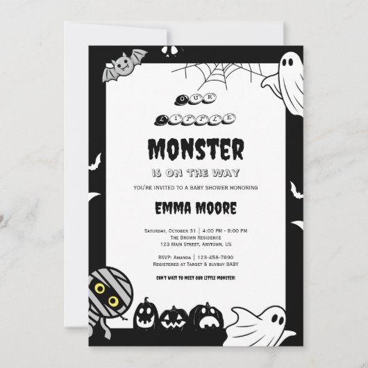 Cute Little Monster Baby Shower Illustration Kaart (Voorkant)
