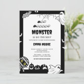 Cute Little Monster Baby Shower Illustration Kaart (Staand voorkant)