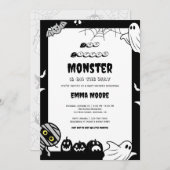 Cute Little Monster Baby Shower Illustration Kaart (Voorkant / Achterkant)