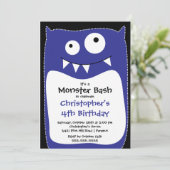 CUTE Little Monster Bash Birthday Party Blue Kaart (Staand voorkant)
