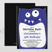 CUTE Little Monster Bash Birthday Party Blue Kaart (Voorkant / Achterkant)