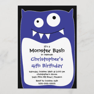 CUTE Little Monster Bash Birthday Party Blue Kaart