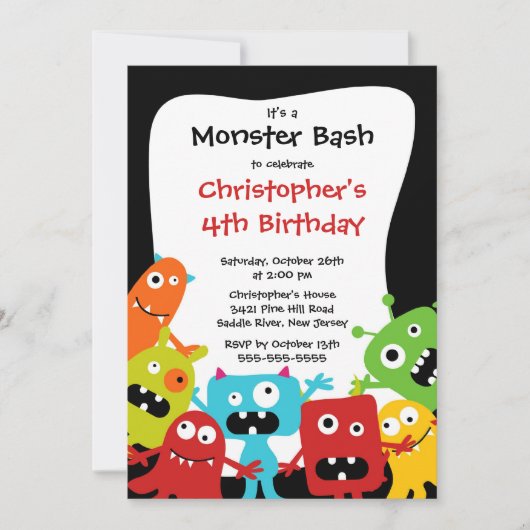 CUTE Little Monster Bash Birthday Party Kaart (Voorkant)
