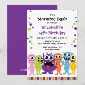 CUTE Little Monster Bash Birthday Party Kaart (Voorkant / Achterkant)