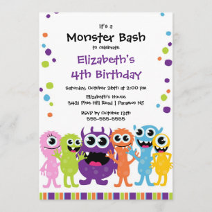 CUTE Little Monster Bash Birthday Party Kaart