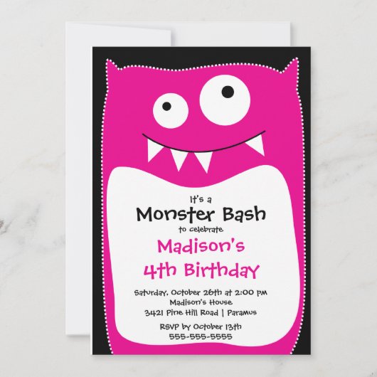 CUTE Little Monster Bash Birthday Party Kaart (Voorkant)