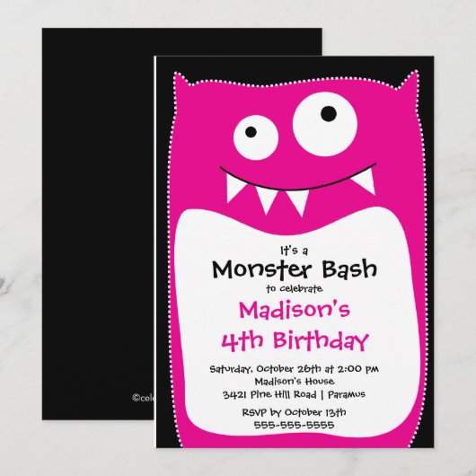 CUTE Little Monster Bash Birthday Party Kaart (Voorkant / Achterkant)