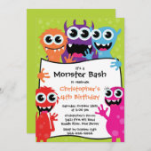 CUTE Little Monster Bash Birthday Party Kaart (Voorkant / Achterkant)