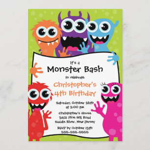 CUTE Little Monster Bash Birthday Party Kaart