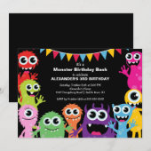 CUTE Little Monster Bash Birthday Party Kaart (Voorkant / Achterkant)