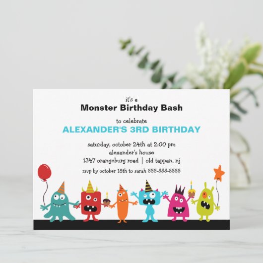CUTE Little Monster Bash Birthday Party Kaart (Staand voorkant)