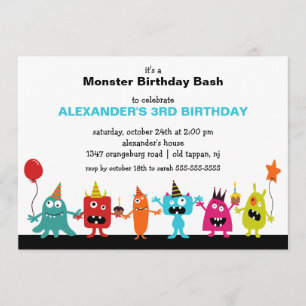CUTE Little Monster Bash Birthday Party Kaart