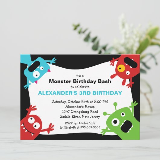 CUTE Little Monster Bash Birthday Party Kaart (Staand voorkant)