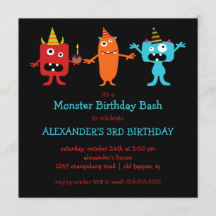 CUTE Little Monster Bash Birthday Party Kaart