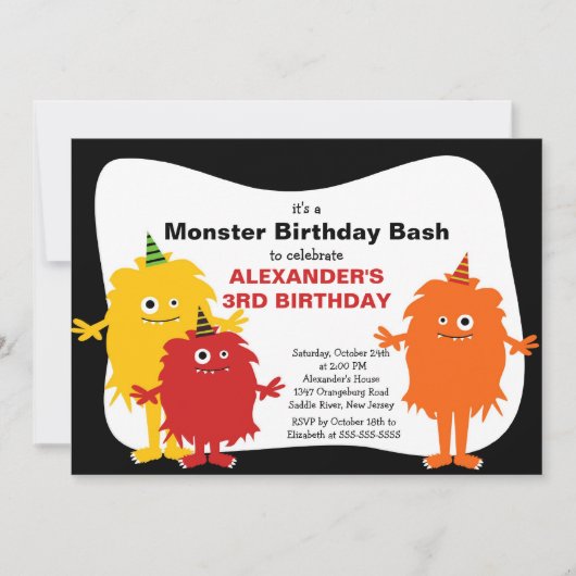 CUTE Little Monster Bash Birthday Party Kaart (Voorkant)