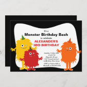 CUTE Little Monster Bash Birthday Party Kaart (Voorkant / Achterkant)