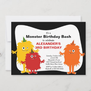 CUTE Little Monster Bash Birthday Party Kaart
