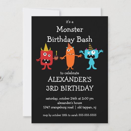 CUTE Little Monster Bash Birthday Party Kaart (Voorkant)