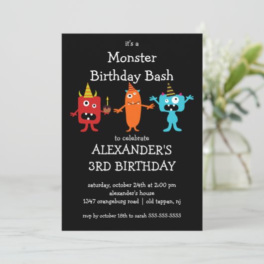 CUTE Little Monster Bash Birthday Party Kaart (Staand voorkant)