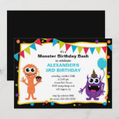 CUTE Little Monster Bash Birthday Party Kaart (Voorkant / Achterkant)