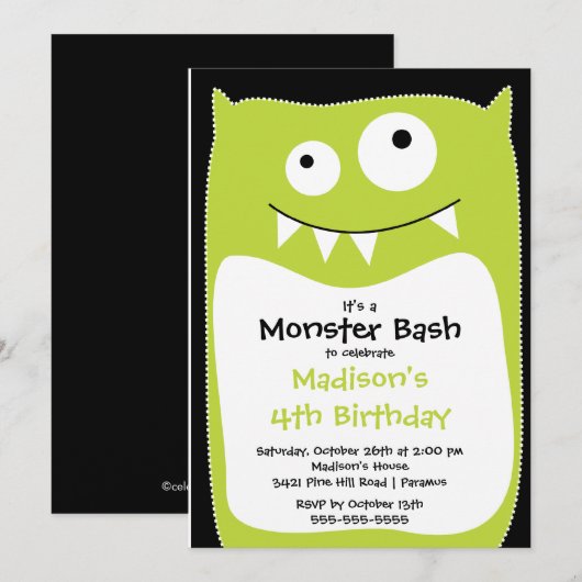 CUTE Little Monster Bash Birthday Party Limoen Kaart (Voorkant / Achterkant)