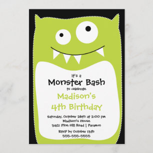 CUTE Little Monster Bash Birthday Party Limoen Kaart