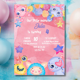 Cute Little Monster Birthday Party Invitation Kaart
