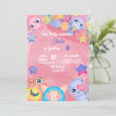 Cute Little Monster Birthday Party Invitation Kaart (Staand voorkant)