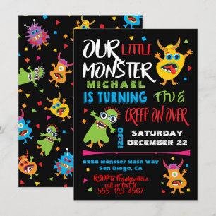 Cute Little Monster Birthday Party Kaart