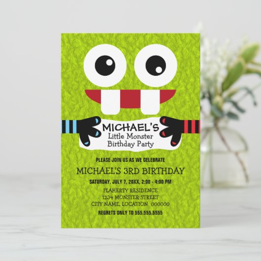 Cute Little Monster Birthday Party Kaart (Staand voorkant)