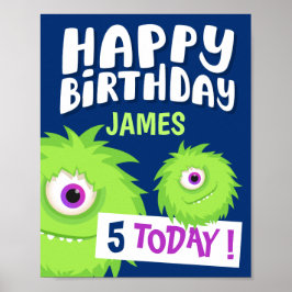 Cute Little Monster Blue Poster