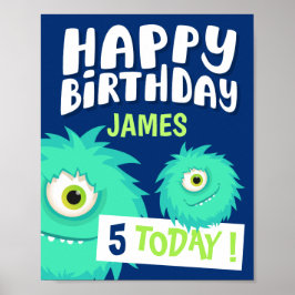 Cute Little Monster Blue Poster